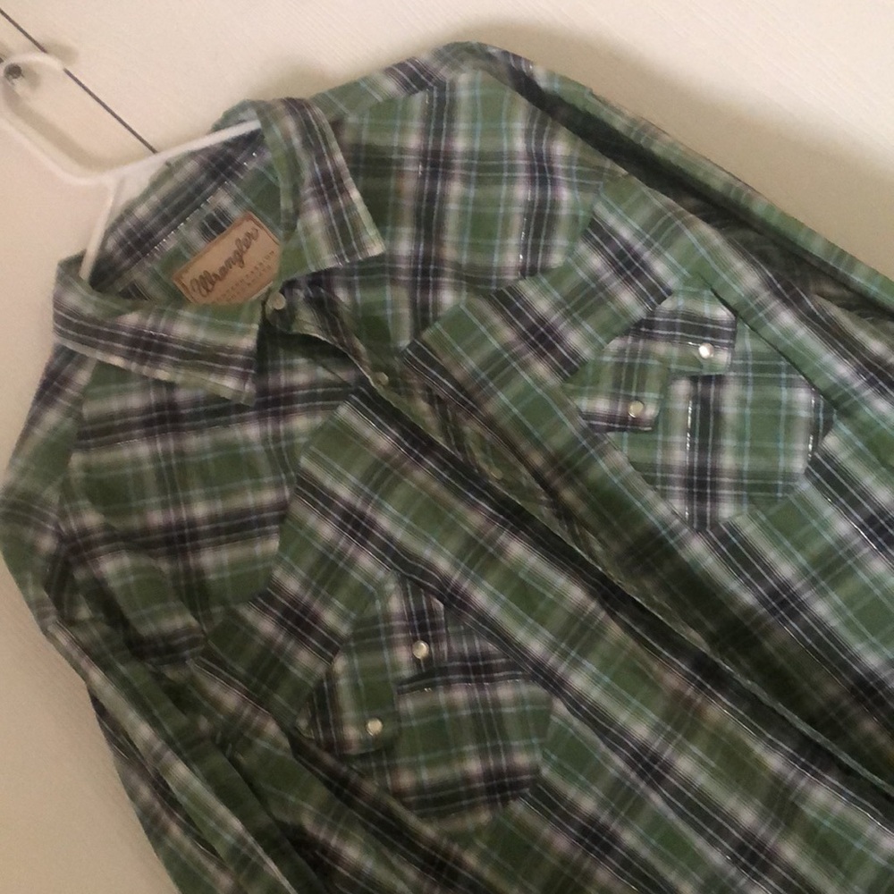 Men's fall wrangler work  green long sleeve western snap plaid Shirt